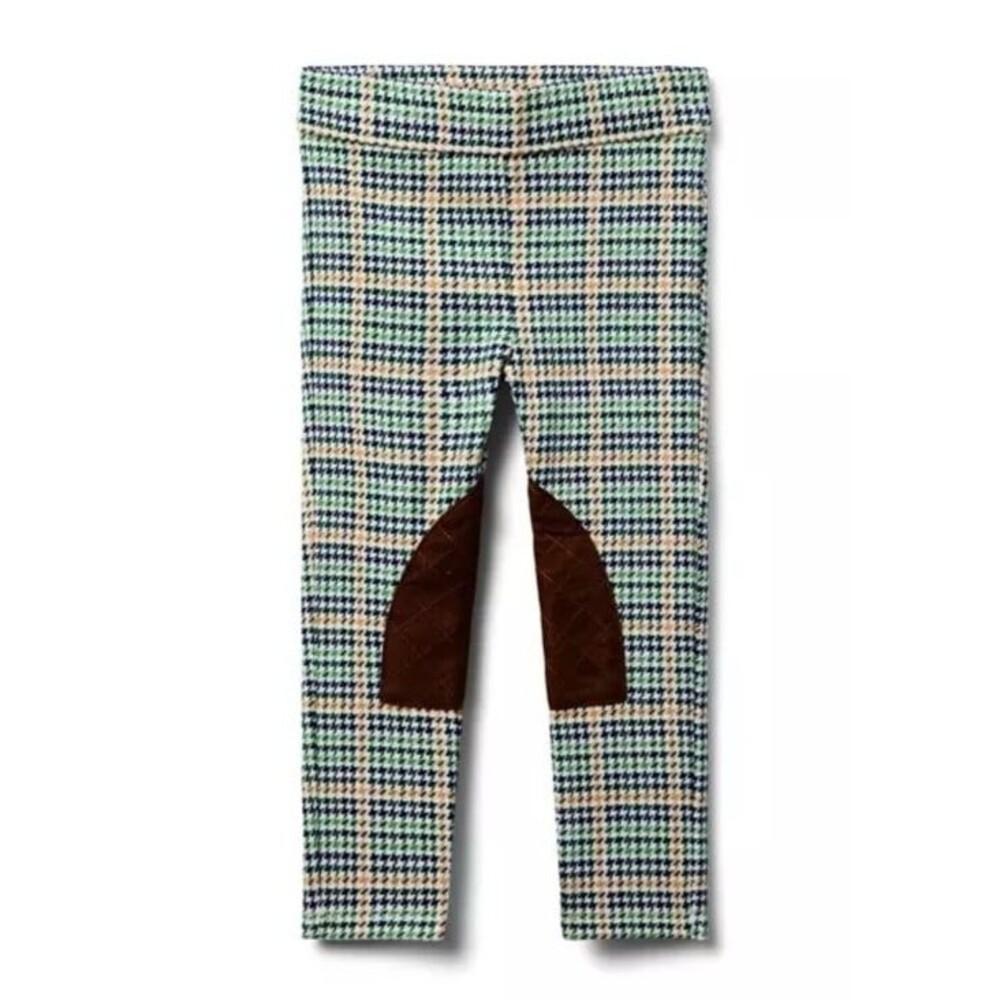 Janie and Jack Girls Green Houndstooth Riding Pants Patches size 6